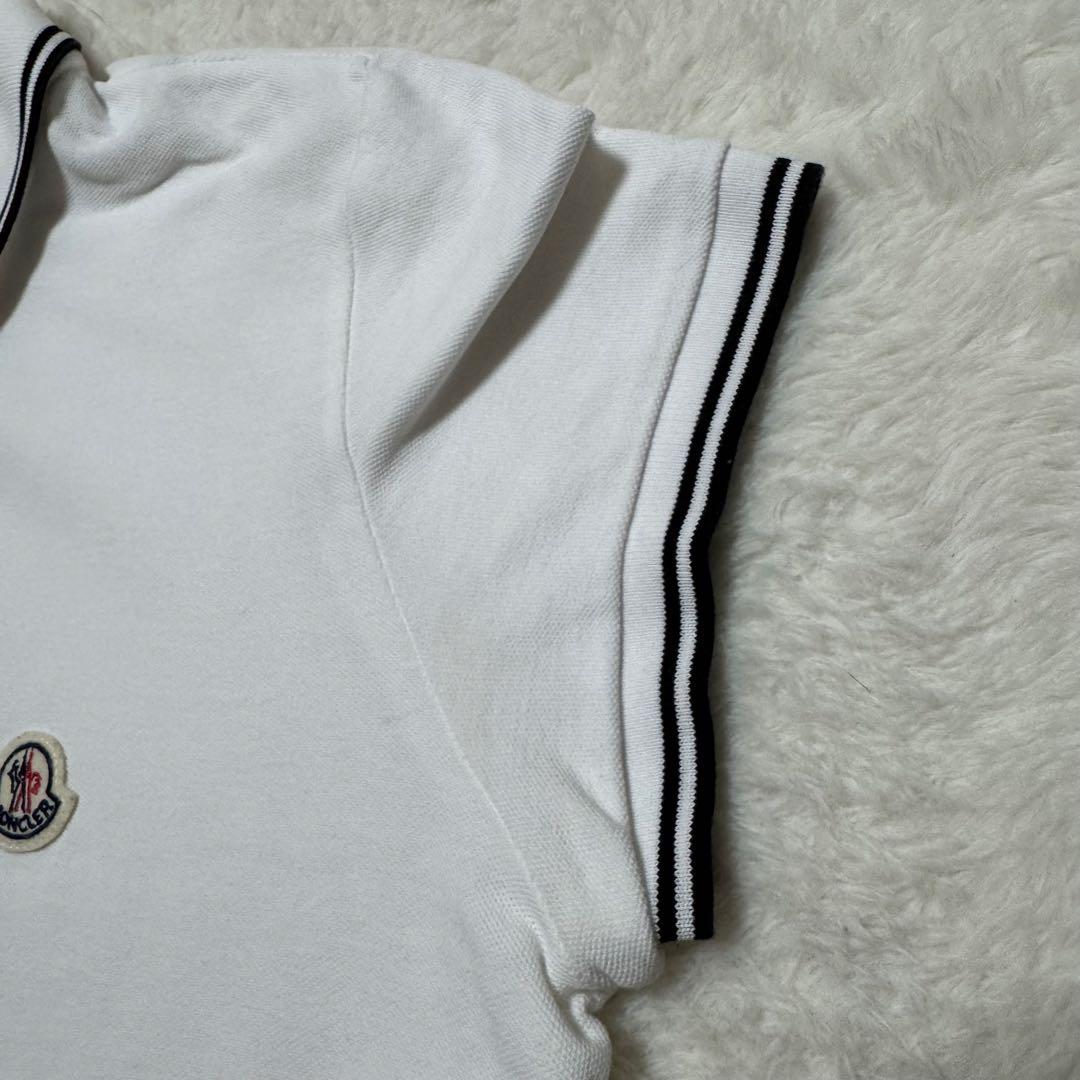 ★美品★ 現行！モンクレール ポロシャツ ロゴワッペン ホワイト ストライプ