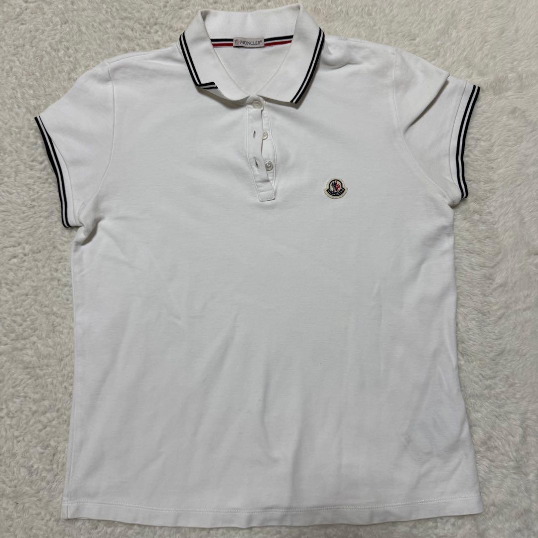 ★美品★ 現行！モンクレール ポロシャツ ロゴワッペン ホワイト ストライプ