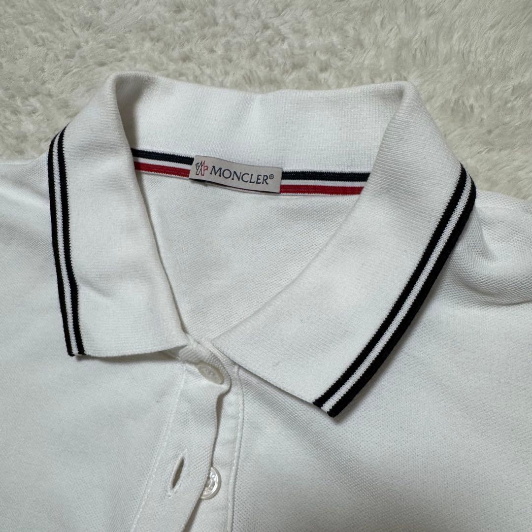 ★美品★ 現行！モンクレール ポロシャツ ロゴワッペン ホワイト ストライプ