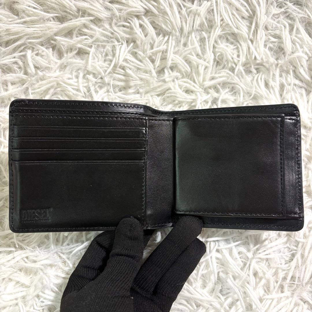 未使用級✨ディーゼル 二つ折り財布 オーバルD コンパクト Dロゴ レザー 黒