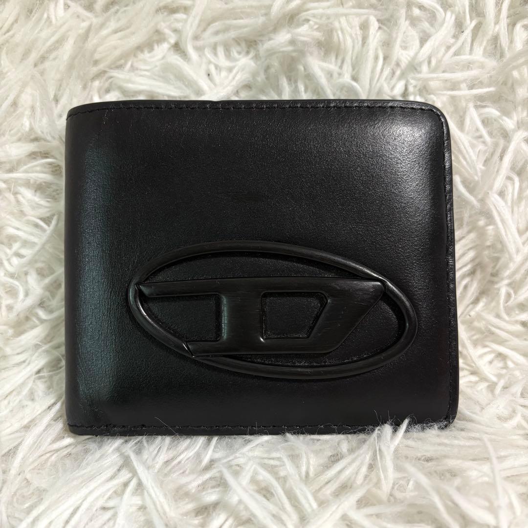 未使用級✨ディーゼル 二つ折り財布 オーバルD コンパクト Dロゴ レザー 黒