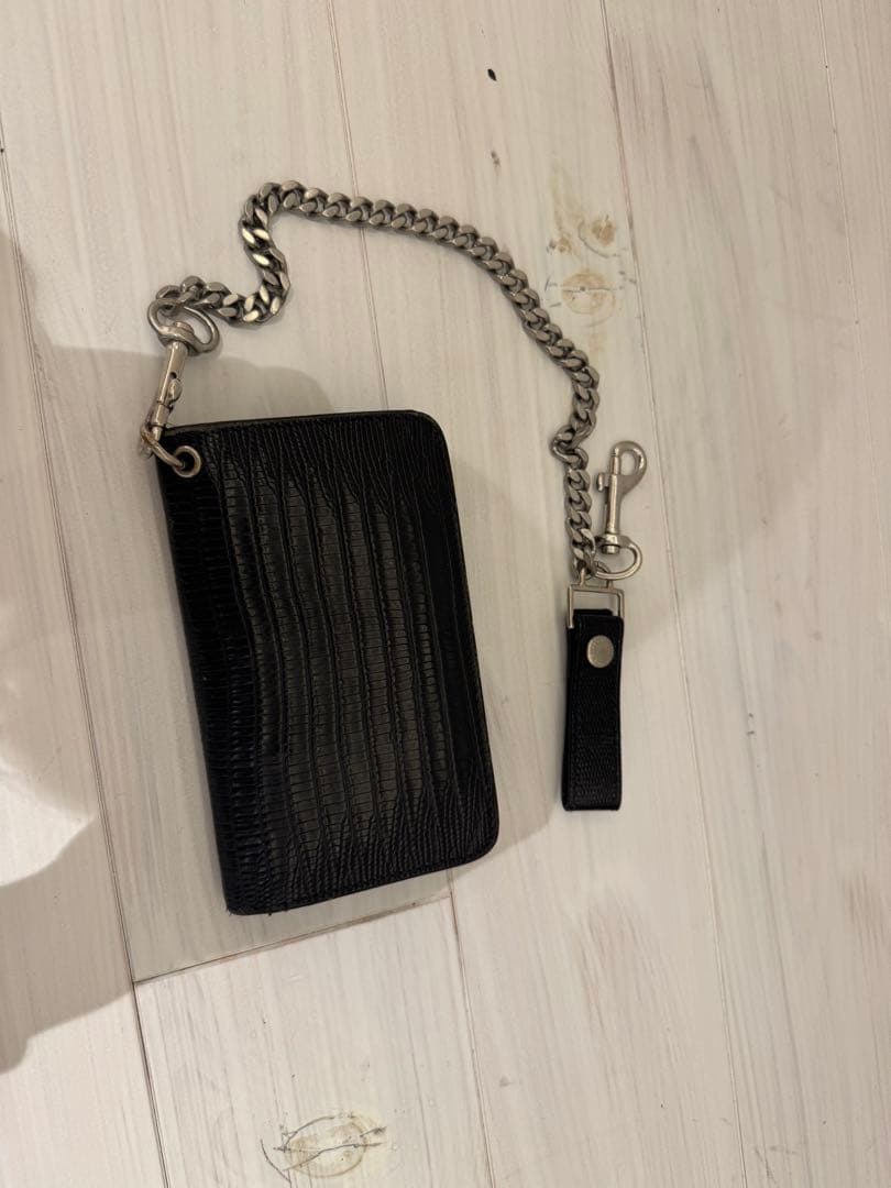 SAINT LAURENT クロコダイル型押し ウォレットチェーン付き