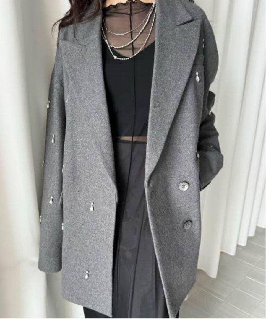 AMERI UND ELSA BIJOU WOOL JACKET グレー S