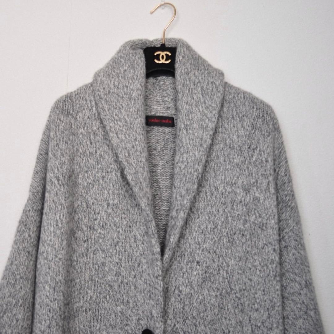 ヨシエイナバ ♡ ウールカシミヤ ロングニットカーディガン 杢グレー