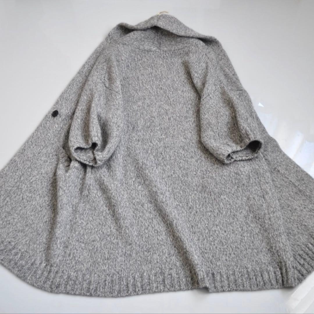 ヨシエイナバ ♡ ウールカシミヤ ロングニットカーディガン 杢グレー