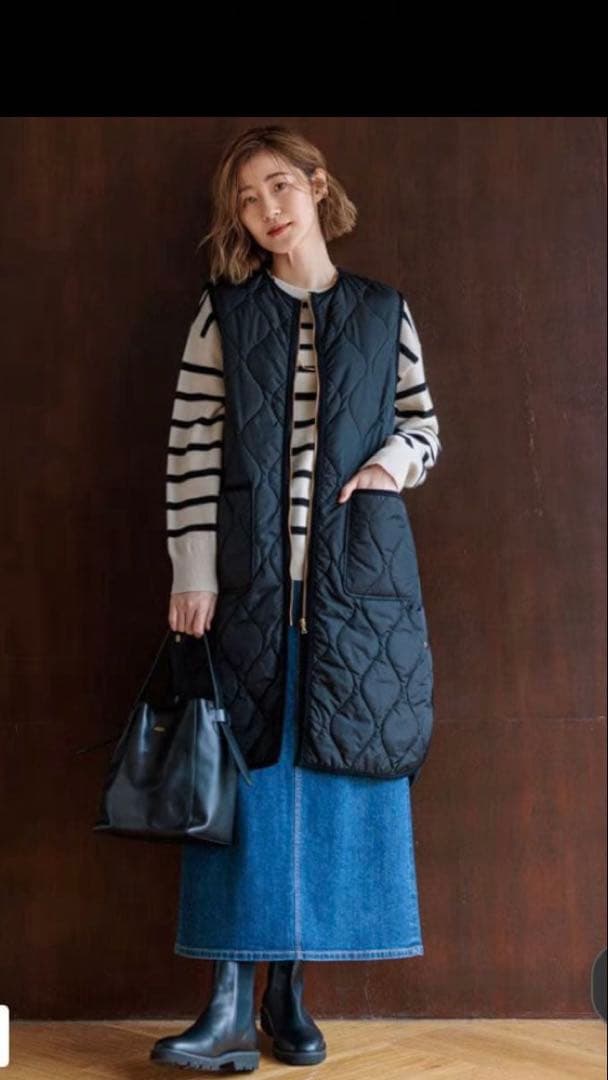 23区 大きいサイズ【撥水加工】中綿 パディング ジレ ブラック 46