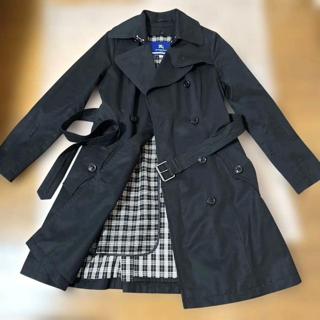 バーバリーブルーレーベル　トレンチコート　ライナー付き　黒　ベルト　チェック