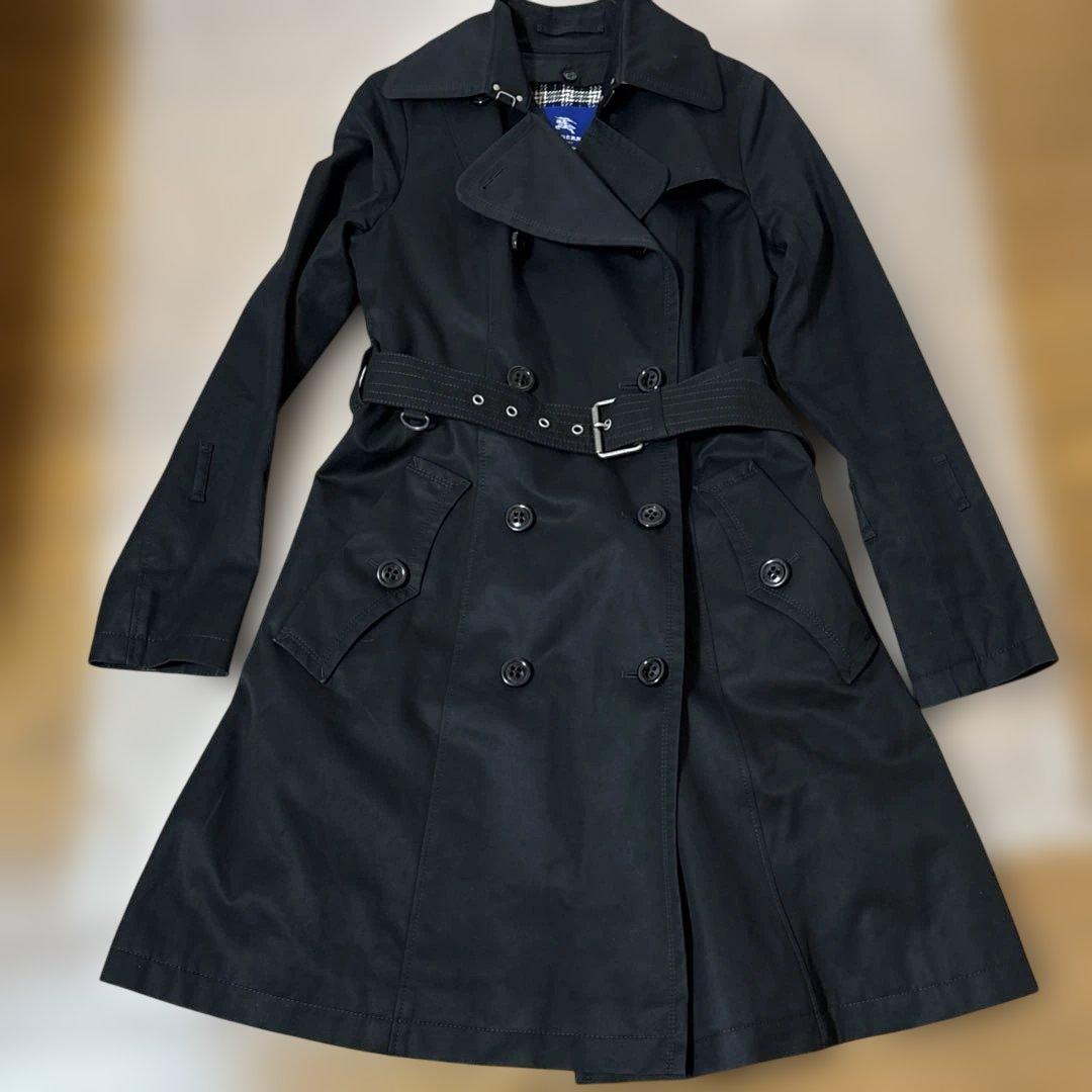 バーバリーブルーレーベル　トレンチコート　ライナー付き　黒　ベルト　チェック