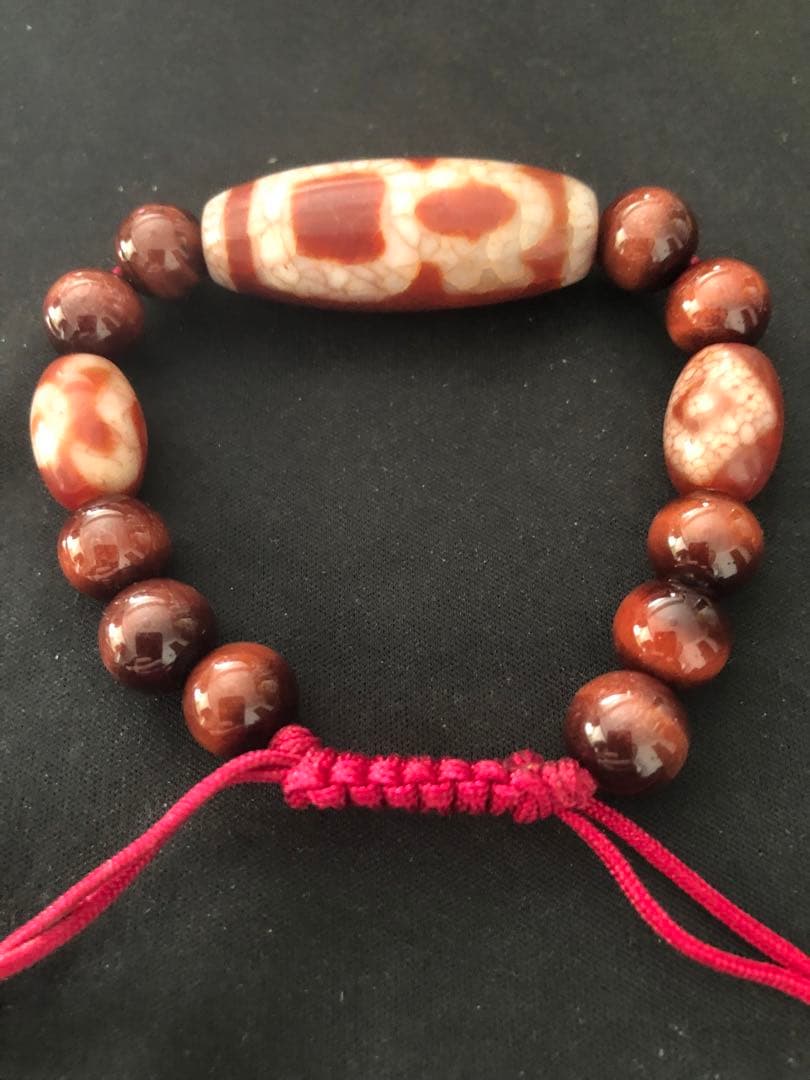 西蔵老礦龍紋一眼財神、星辰金剛天地、如意二眼天珠ブレスレット（念珠）