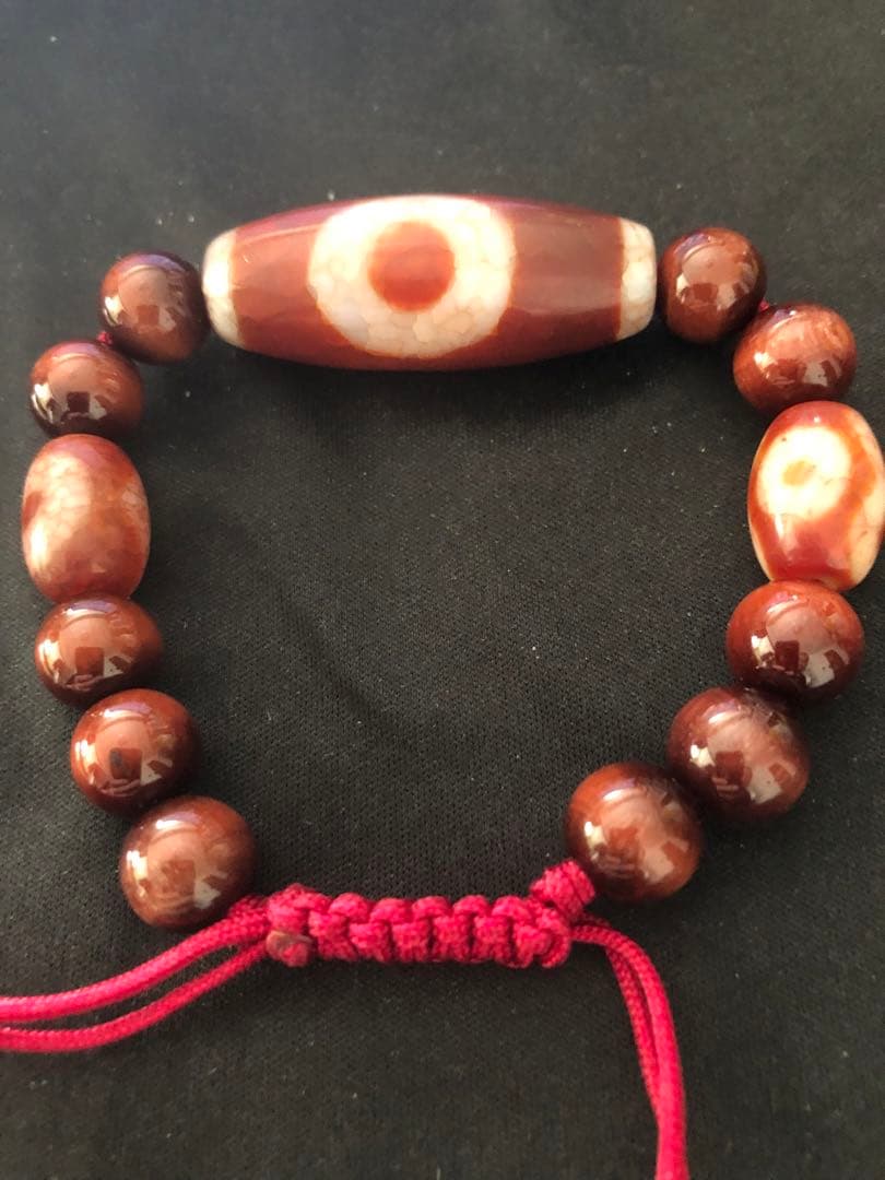 西蔵老礦龍紋一眼財神、星辰金剛天地、如意二眼天珠ブレスレット（念珠）