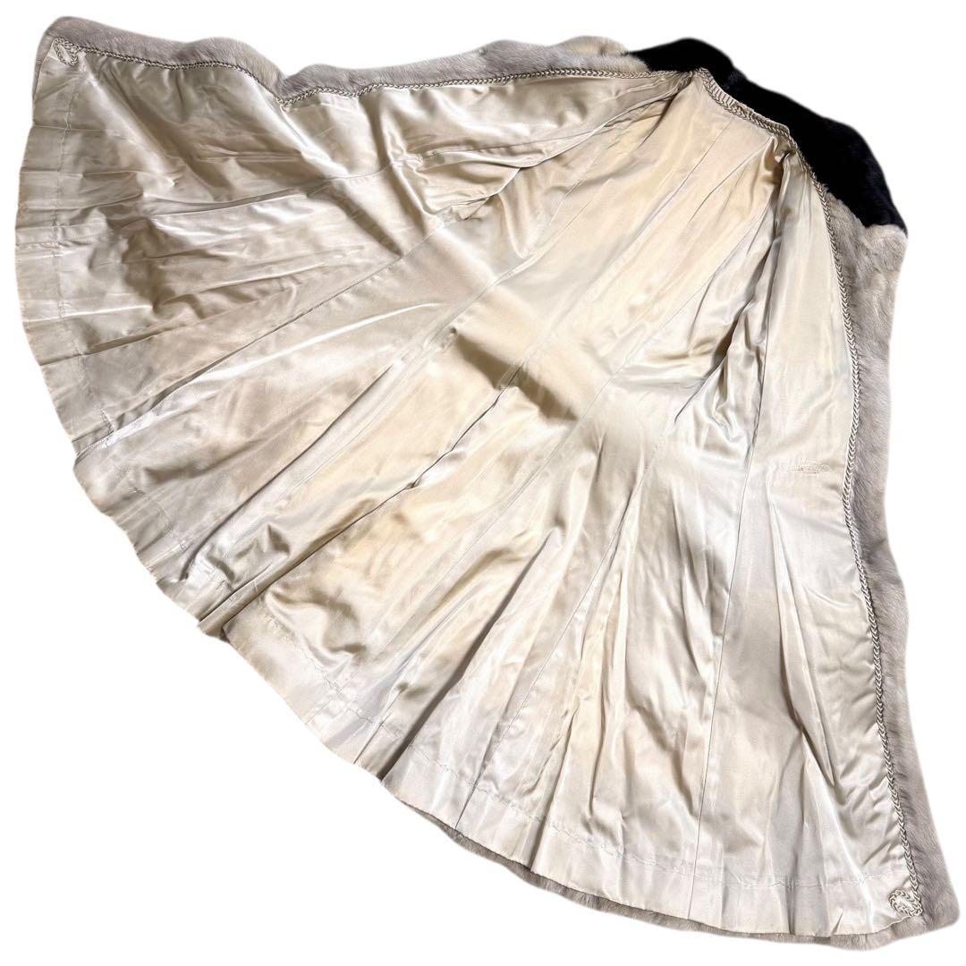 裾周り273 クロスミンク ファーコート バイカラー ロールアップ 着丈102