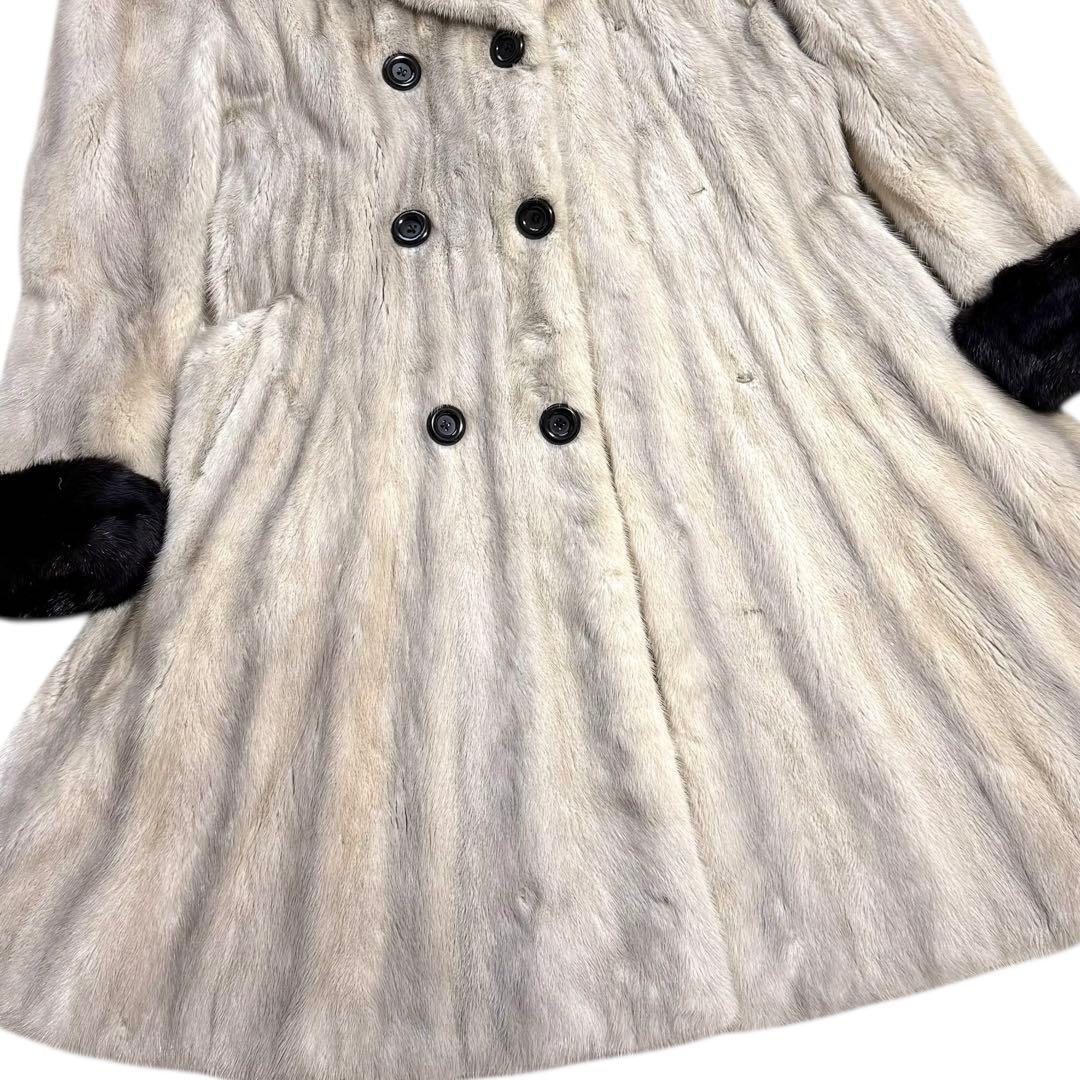 裾周り273 クロスミンク ファーコート バイカラー ロールアップ 着丈102