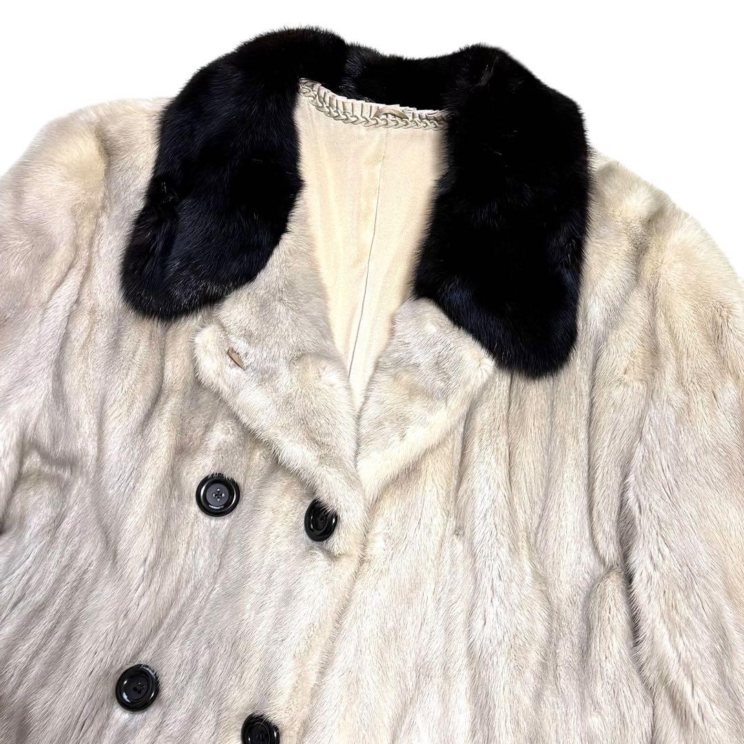 裾周り273 クロスミンク ファーコート バイカラー ロールアップ 着丈102