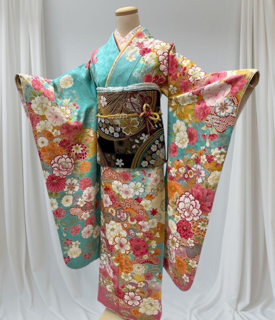 ❣️期間限定お値下げ❣️(5379夏) ✿ 振袖フルセット ✿ 四季の花 金駒刺繍