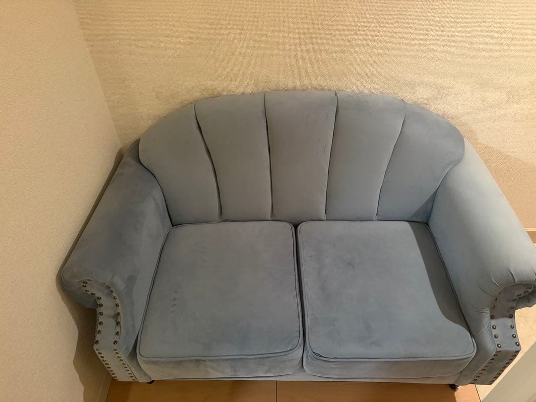 ライトブルー アールデコソファ 2人掛け