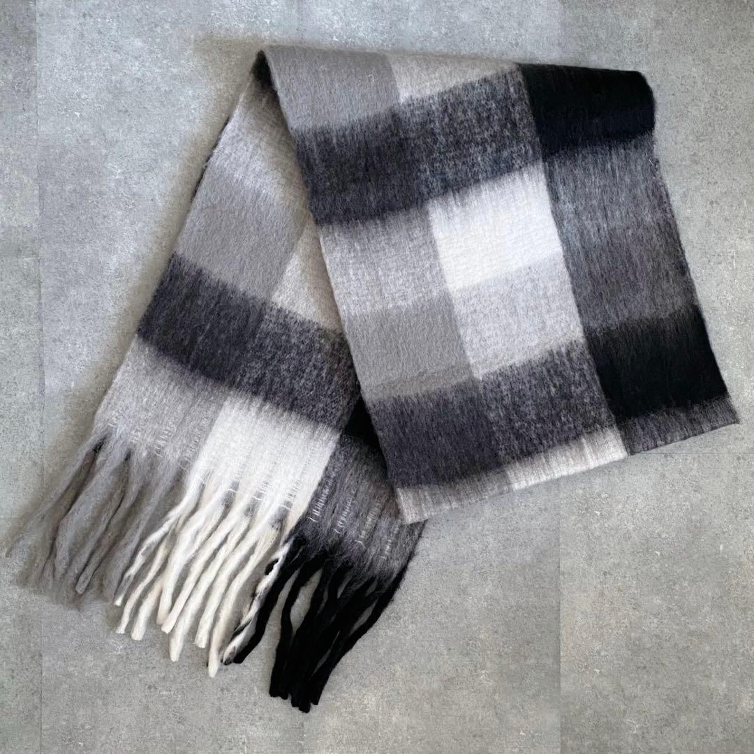【新品未使用】Acne Studios チェックストール　マフラー　ブラック系