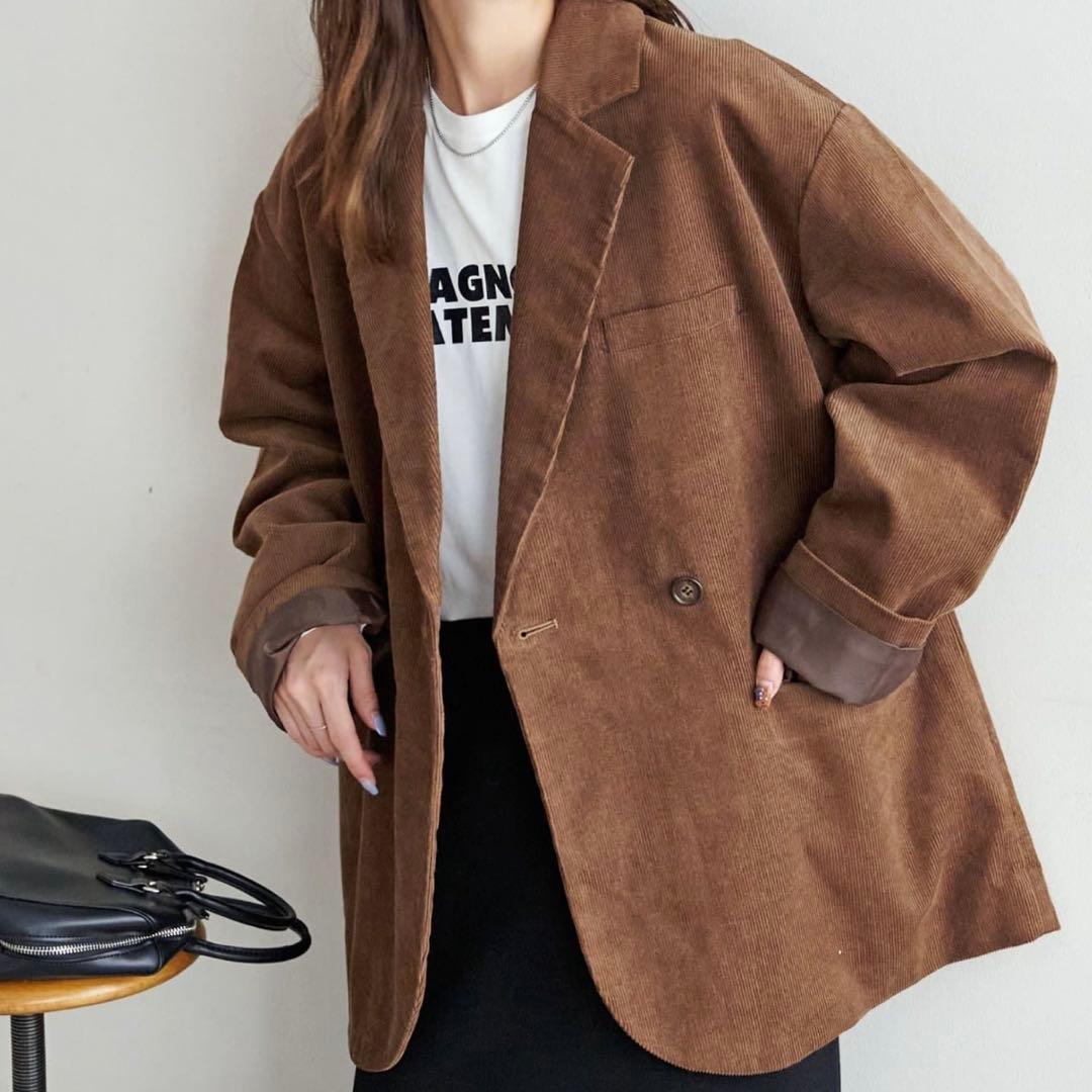 DISCOAT コーデュロイWブレストジャケット ブラウン FREE