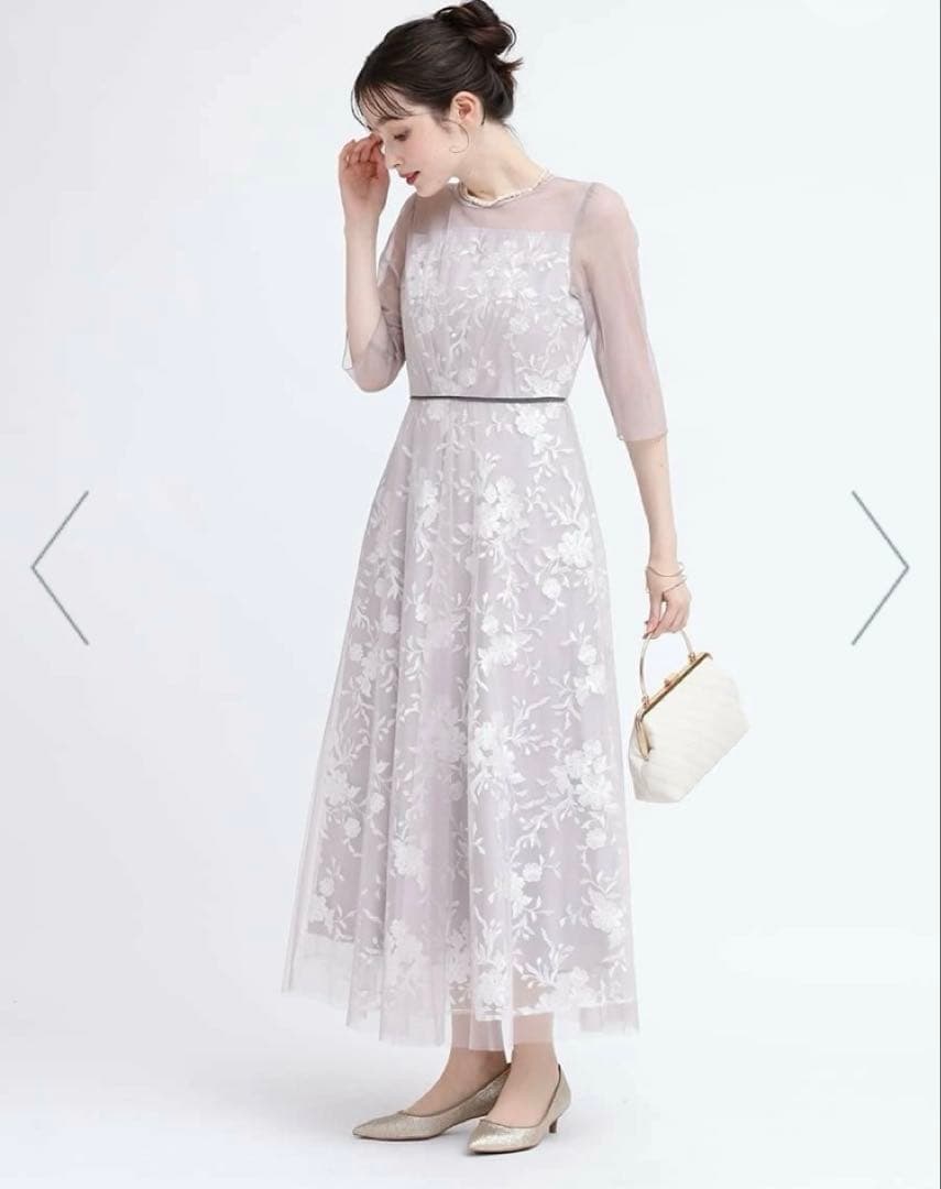 ＊Rire Féte ＊　ボタニカル刺繍　ドレス　9号　ベージュ