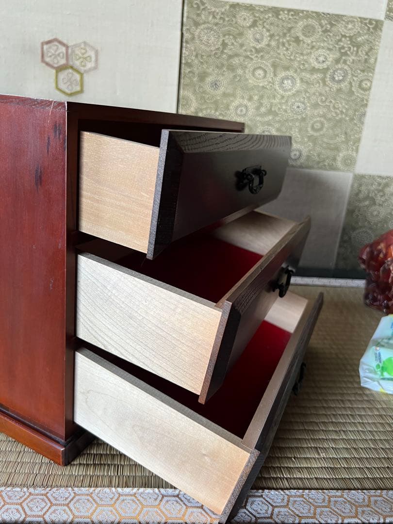 木製3段引き出し 箪笥 木製和風デザイン箪笥　ミニチェスト　ミニ箪笥　古道具