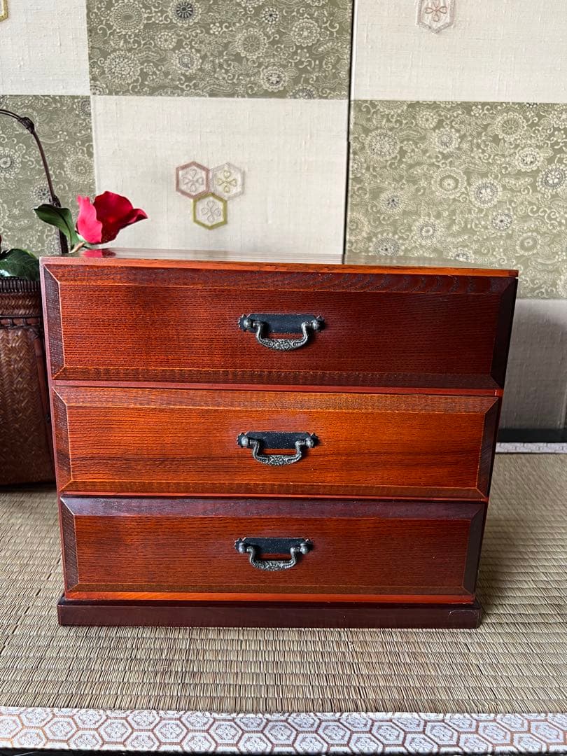 木製3段引き出し 箪笥 木製和風デザイン箪笥　ミニチェスト　ミニ箪笥　古道具