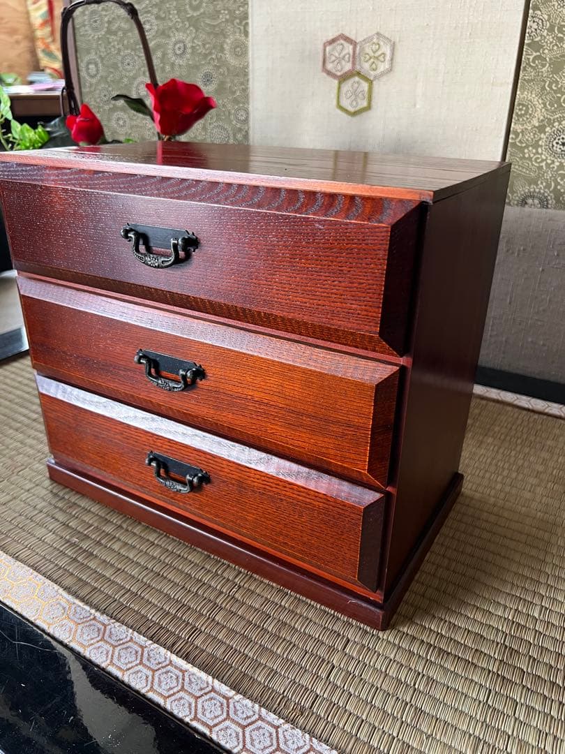 木製3段引き出し 箪笥 木製和風デザイン箪笥　ミニチェスト　ミニ箪笥　古道具