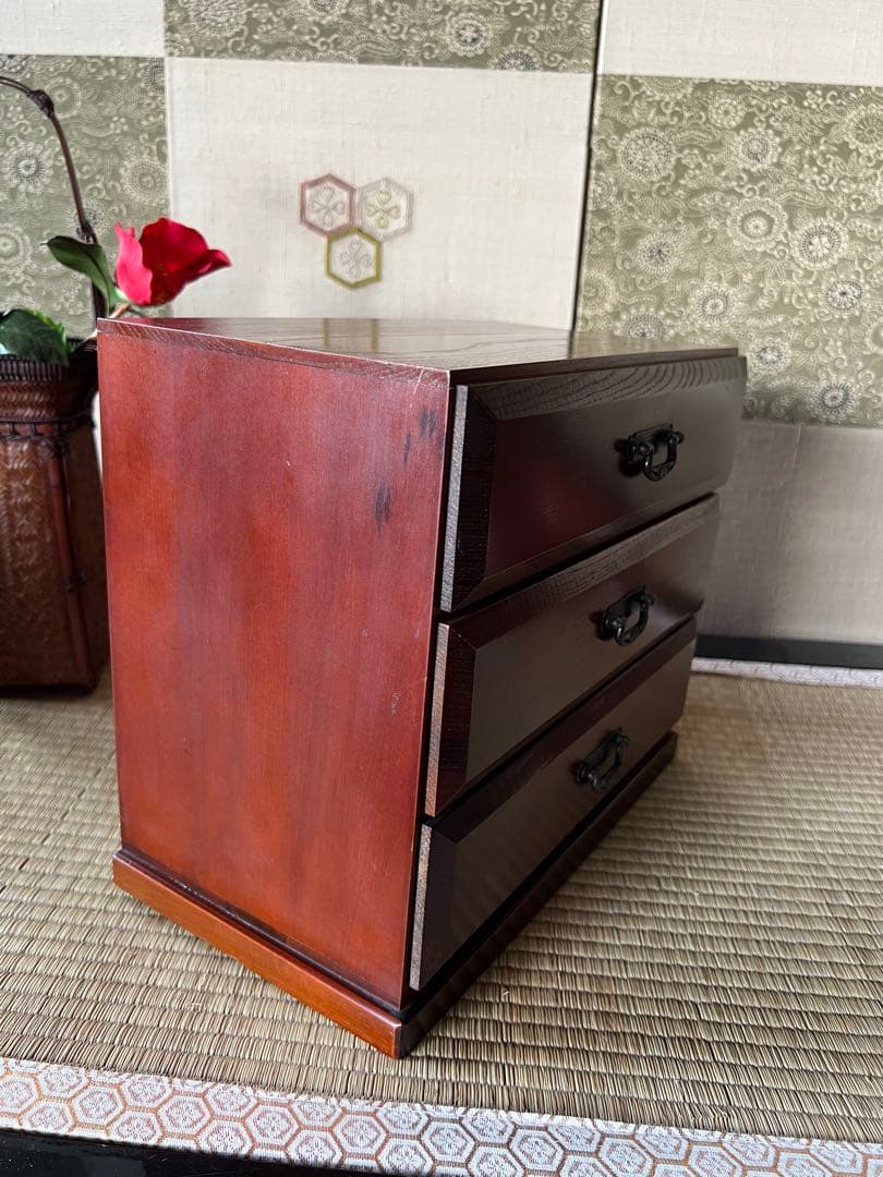 木製3段引き出し 箪笥 木製和風デザイン箪笥　ミニチェスト　ミニ箪笥　古道具