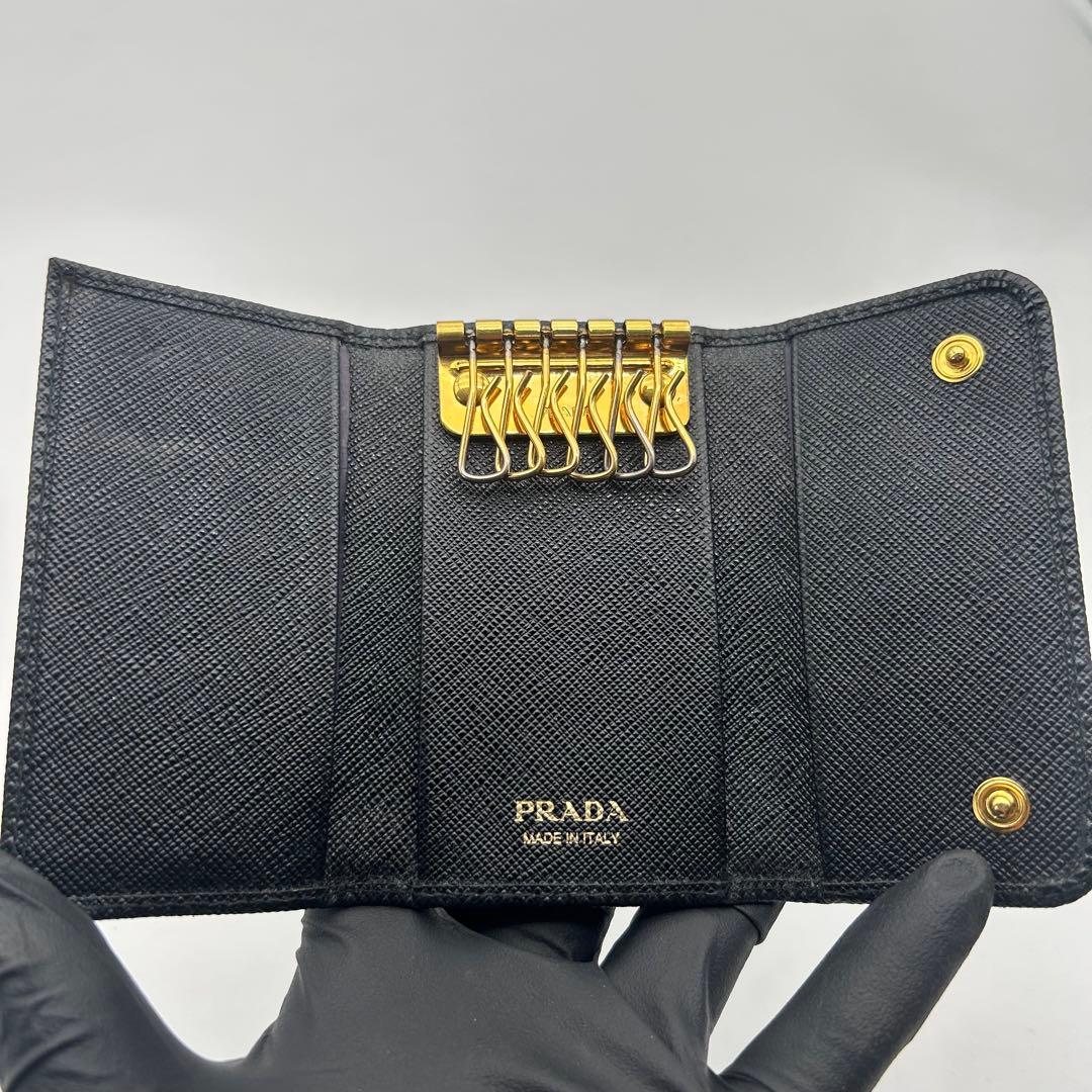 極美品　PRADA プラダ リボン　キーケース サフィアーノレザー NERO