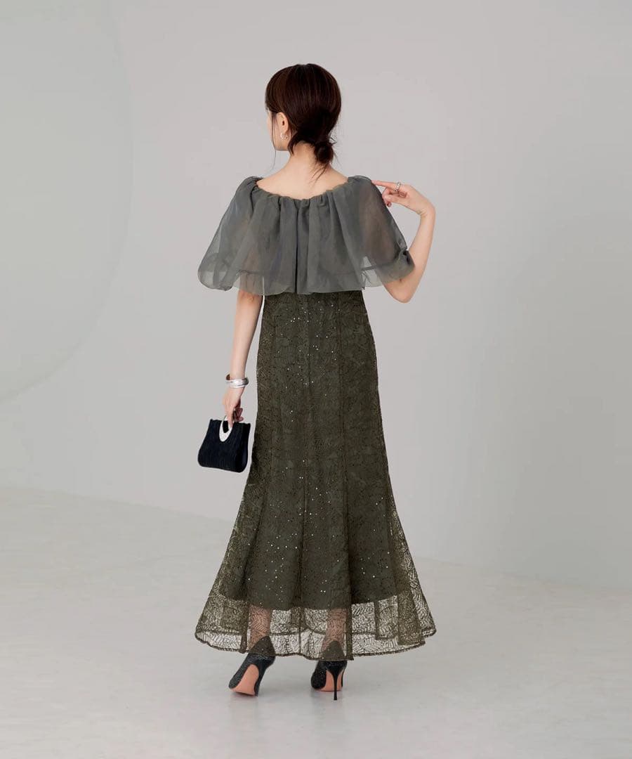 LEJA / 2WAY オフショルダーパフスリーブマーメイドワンピースドレス