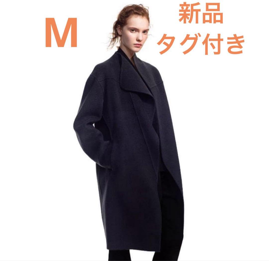新品タグ付き UNIQLO カシミヤブレンドノーカラーコート M ブラック