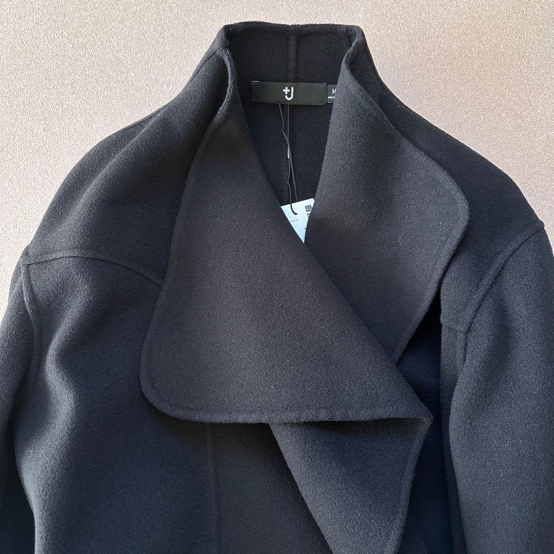 新品タグ付き UNIQLO カシミヤブレンドノーカラーコート M ブラック