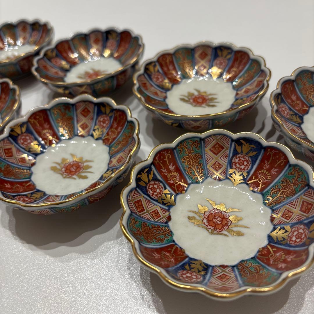 【美品】林九郎作 有田焼 色絵金彩 花文 醤油皿（小皿）10枚揃