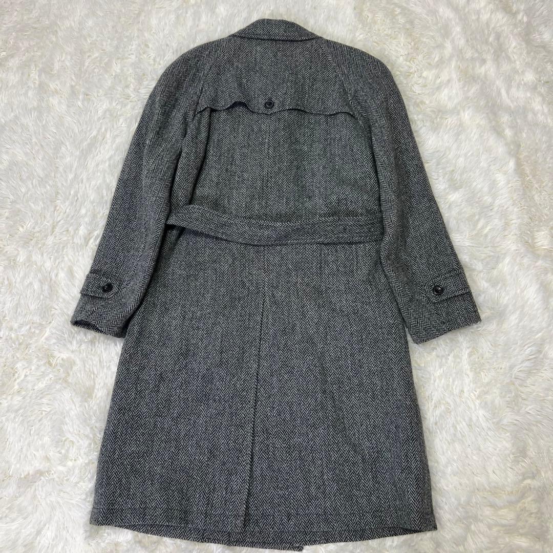 スーツセレクト×ハリスツイード ヘリンボーン 銀 ウールダブルトレンチコート