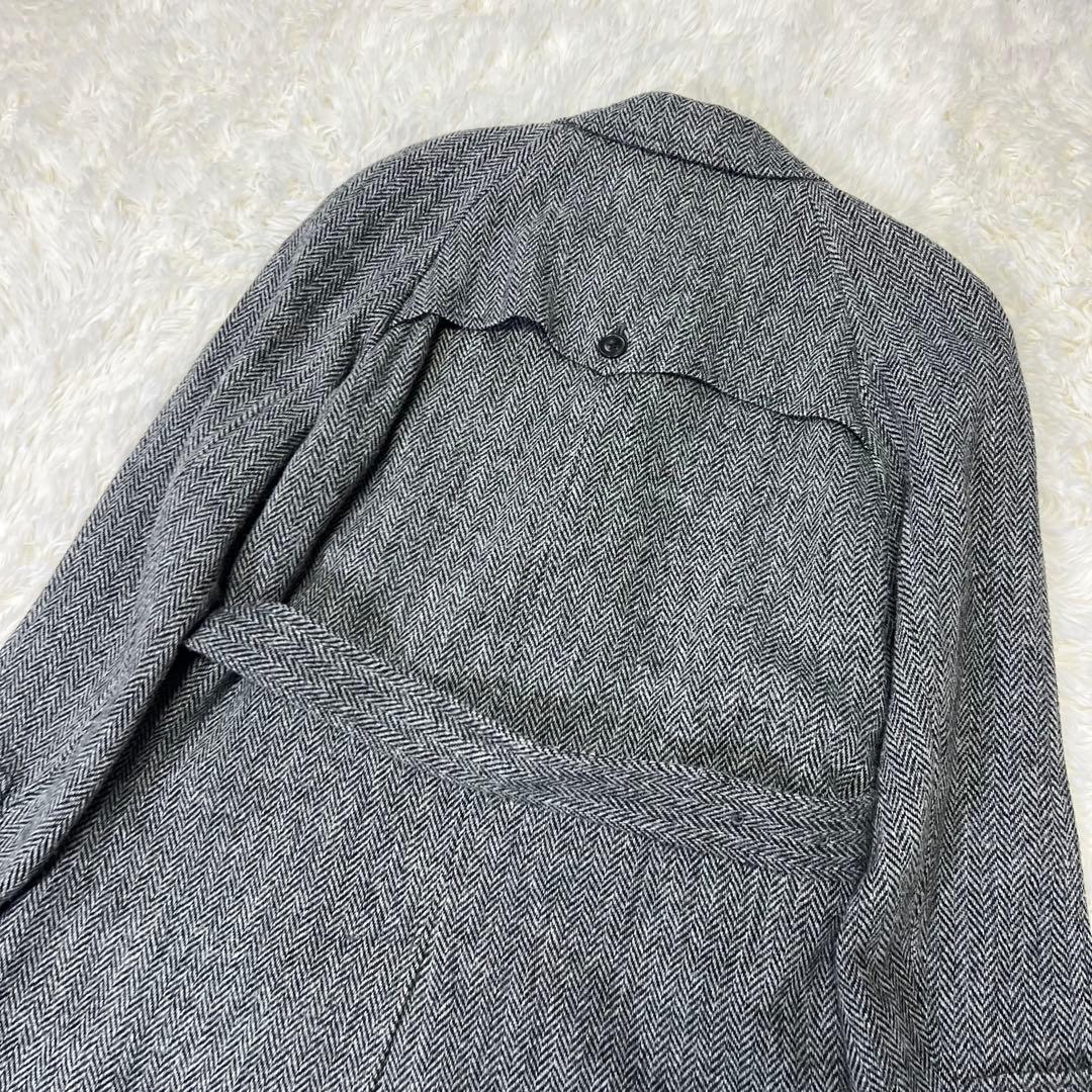 スーツセレクト×ハリスツイード ヘリンボーン 銀 ウールダブルトレンチコート