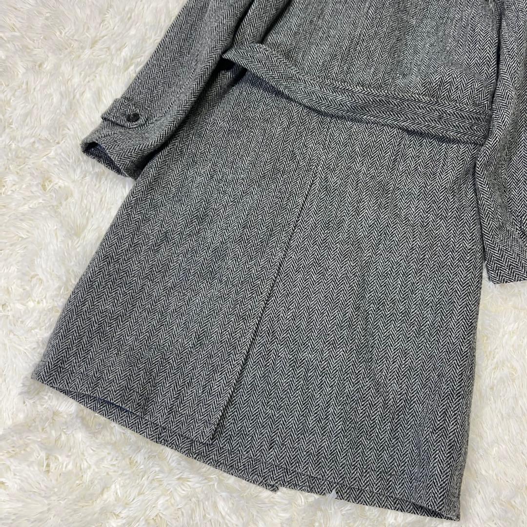 スーツセレクト×ハリスツイード ヘリンボーン 銀 ウールダブルトレンチコート