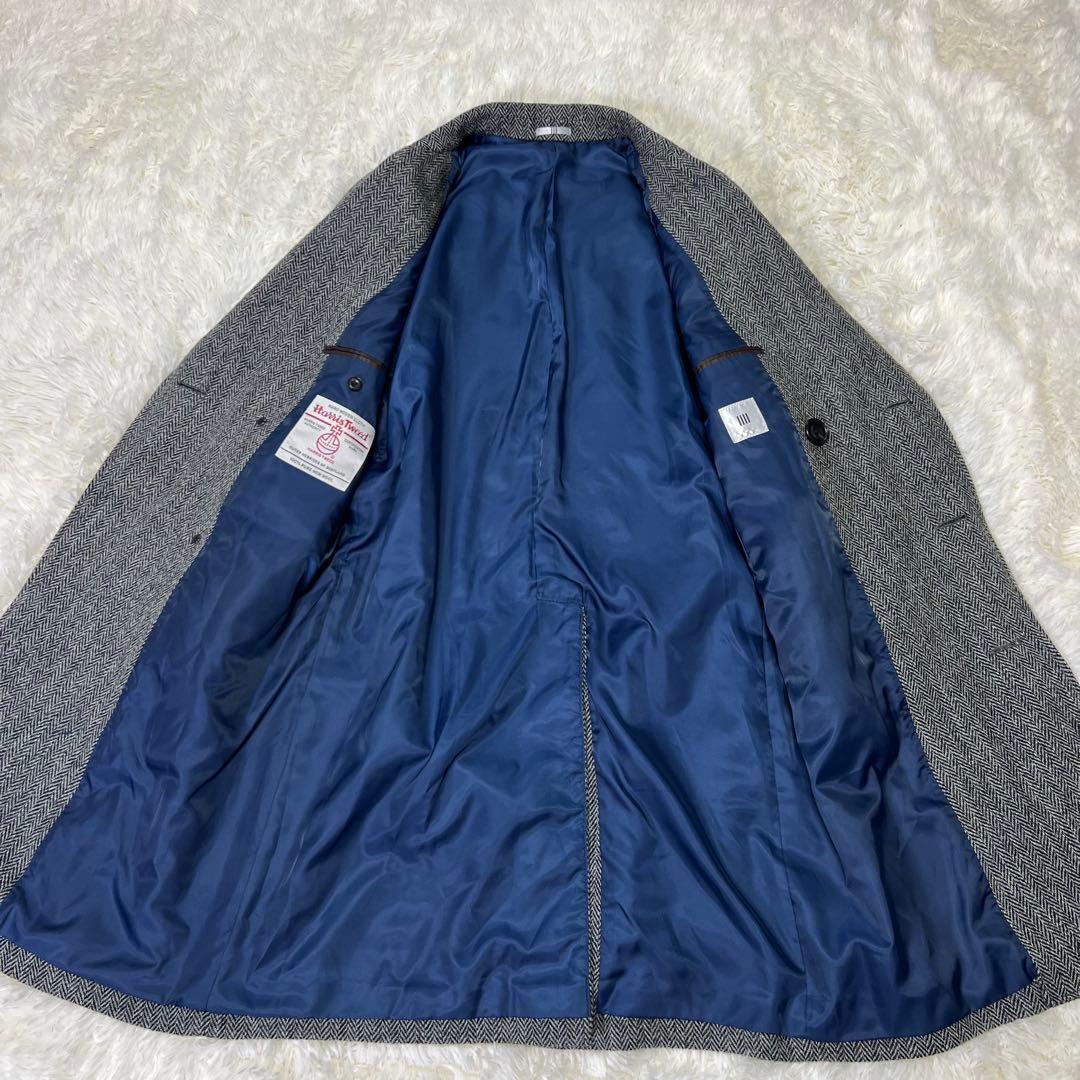 スーツセレクト×ハリスツイード ヘリンボーン 銀 ウールダブルトレンチコート