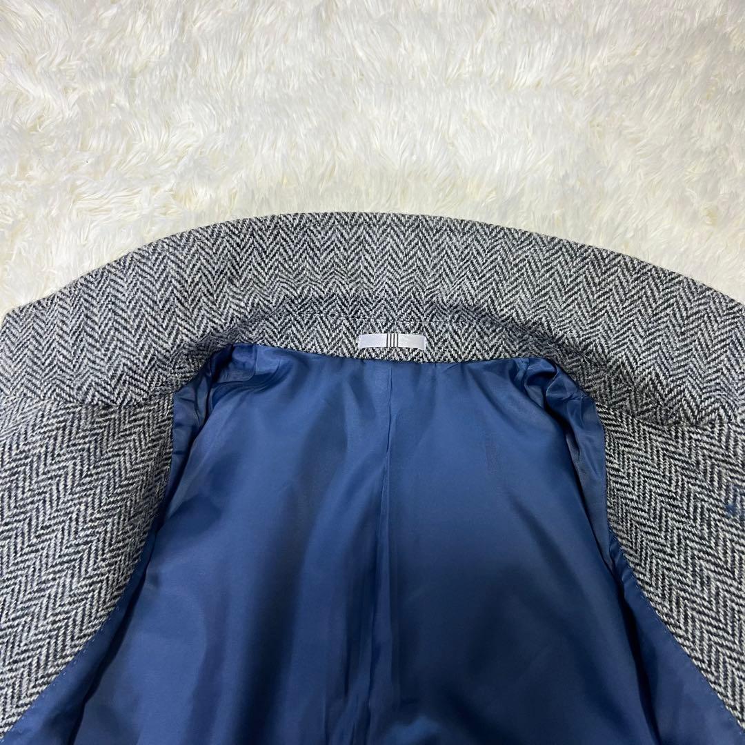 スーツセレクト×ハリスツイード ヘリンボーン 銀 ウールダブルトレンチコート