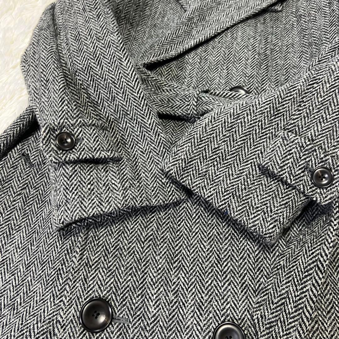 スーツセレクト×ハリスツイード ヘリンボーン 銀 ウールダブルトレンチコート