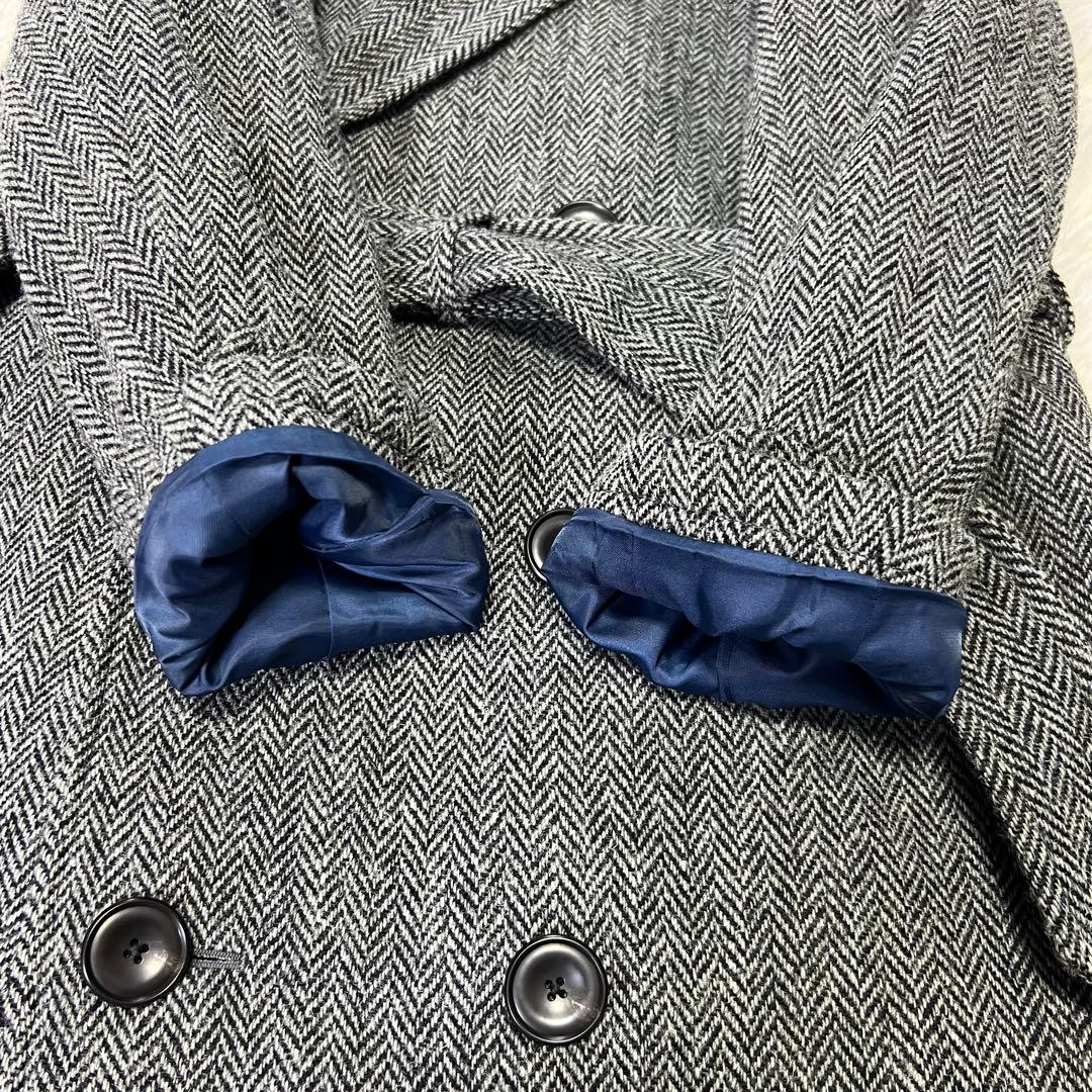 スーツセレクト×ハリスツイード ヘリンボーン 銀 ウールダブルトレンチコート