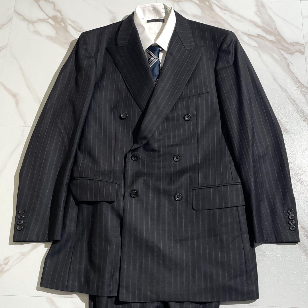 BurberryLondonダークグレー ストライプ ビジネススーツ