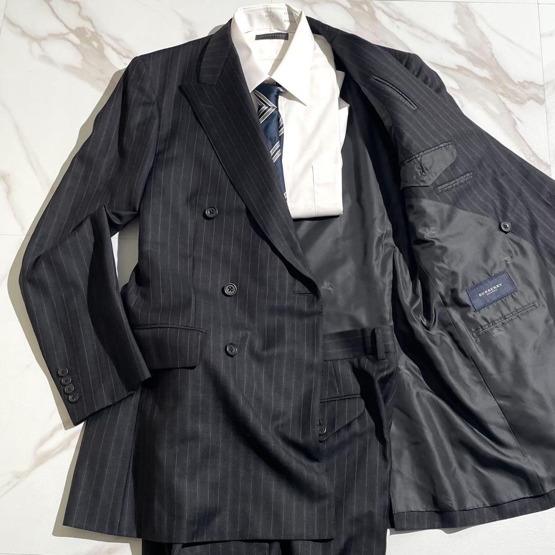 BurberryLondonダークグレー ストライプ ビジネススーツ