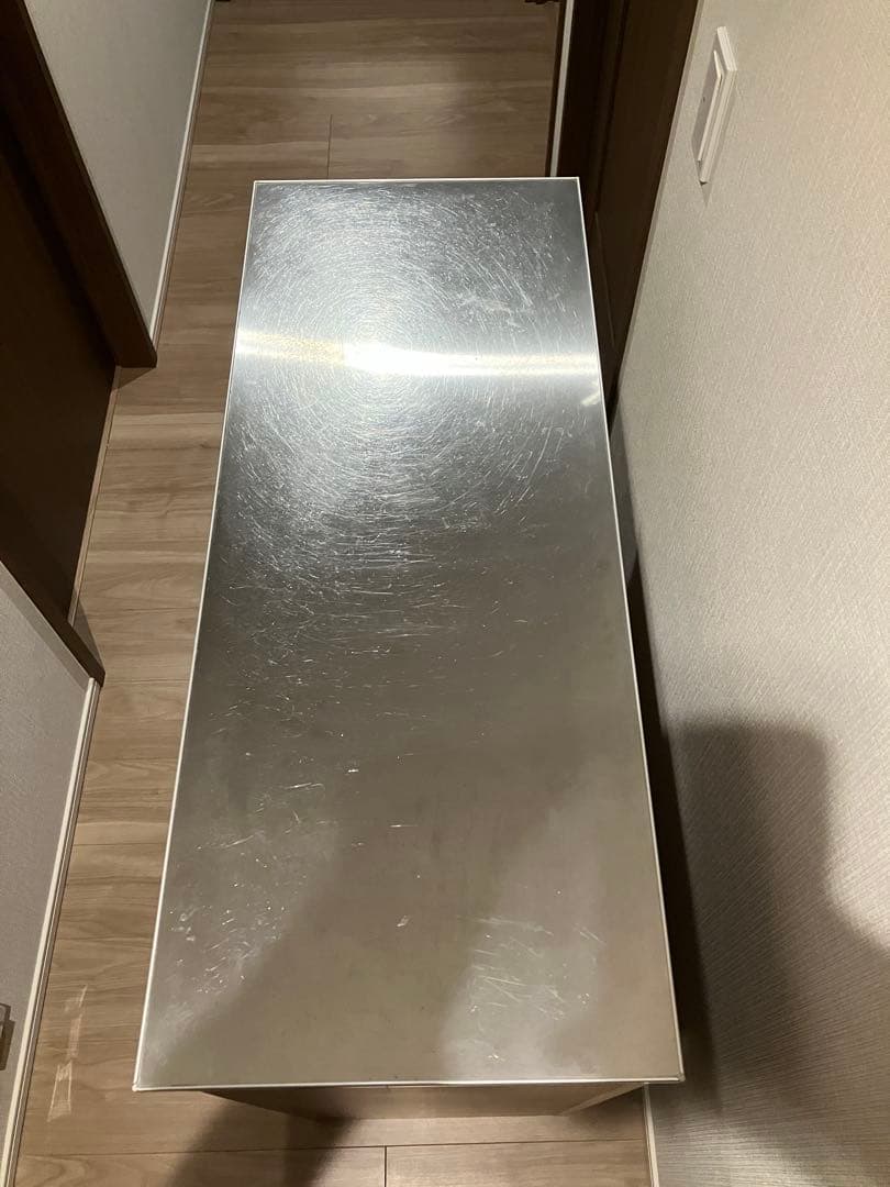 木製キッチンカウンター 金属天板付き