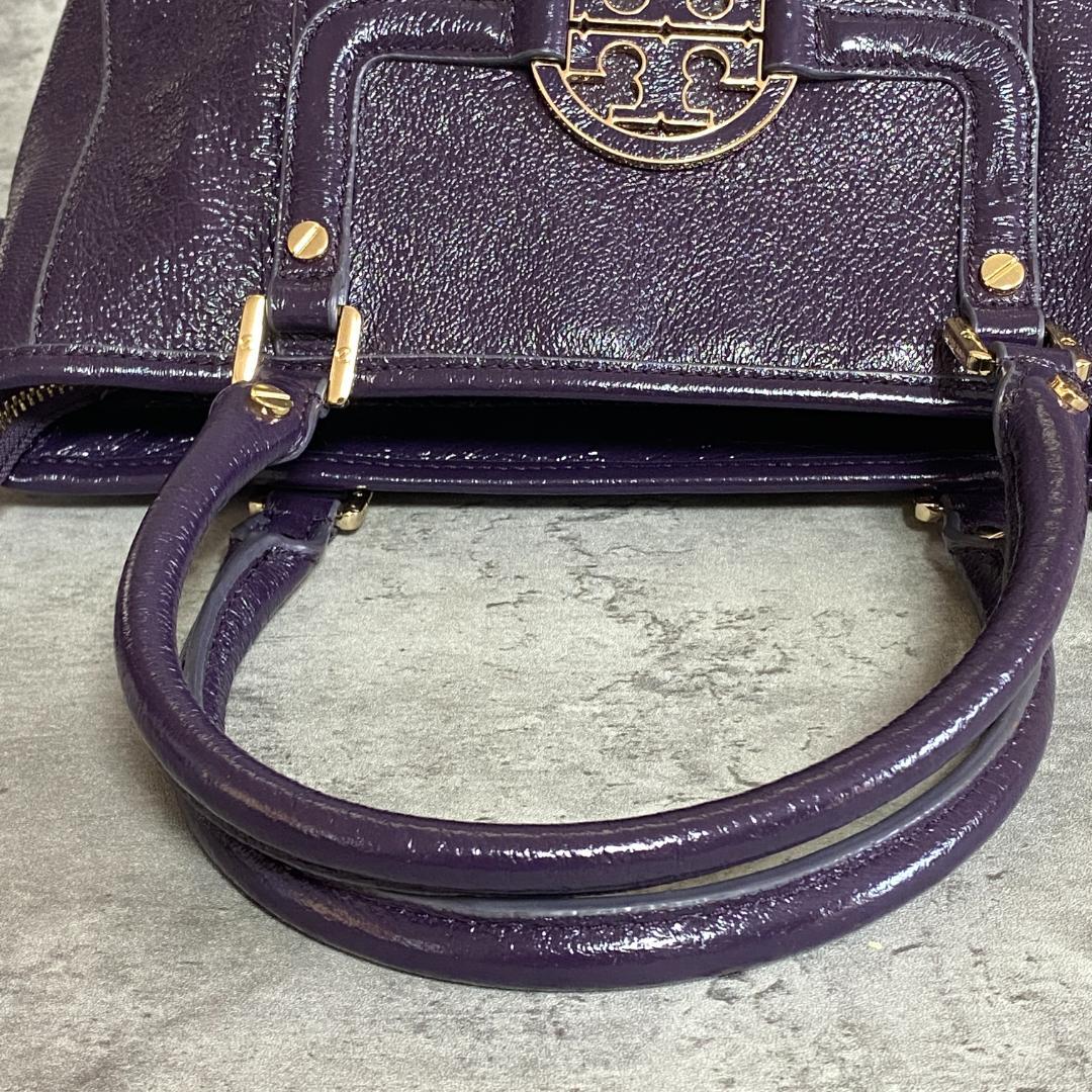 ✨極美品✨トリーバーチ アマンダ ハンドバッグ エナメル 紫 デカロゴ 希少色