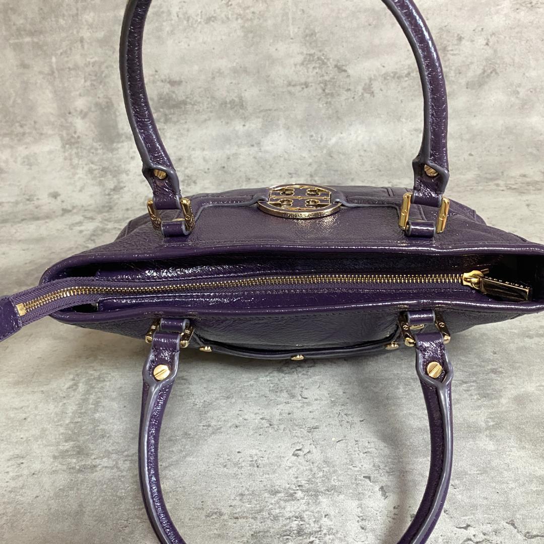 ✨極美品✨トリーバーチ アマンダ ハンドバッグ エナメル 紫 デカロゴ 希少色