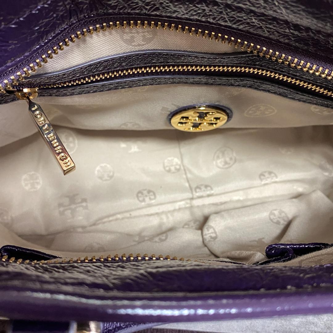 ✨極美品✨トリーバーチ アマンダ ハンドバッグ エナメル 紫 デカロゴ 希少色