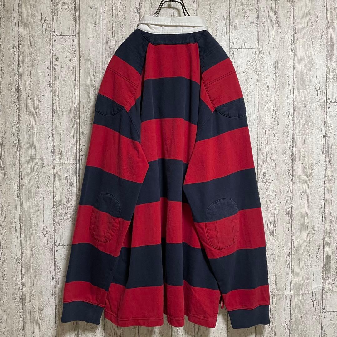 【人気デザイン】 ラルフローレン ラガーシャツ XL レッド ネイビー 太ピッチ