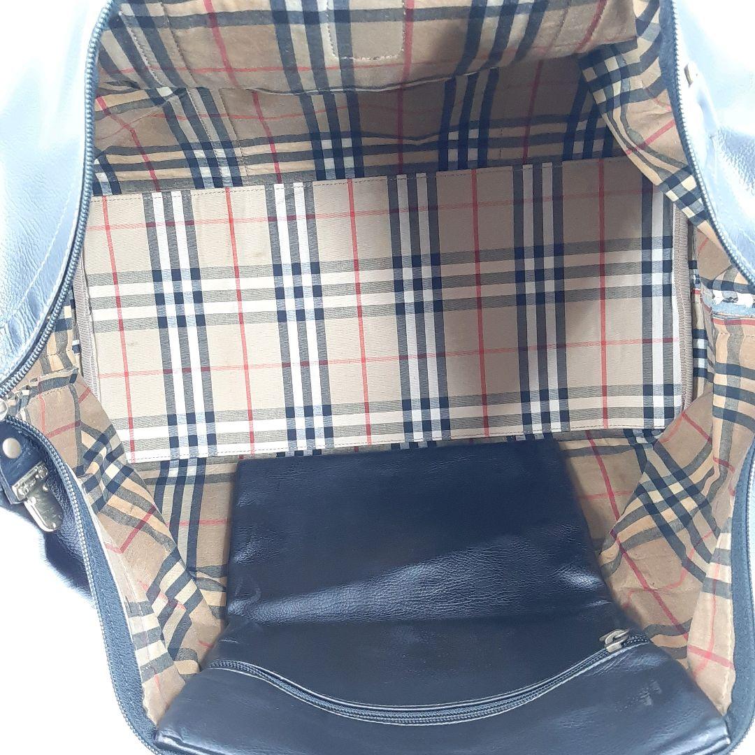 バーバリー　ボストンバッグ　オールレザー　ノバチェック　黒　大容量　トラベル