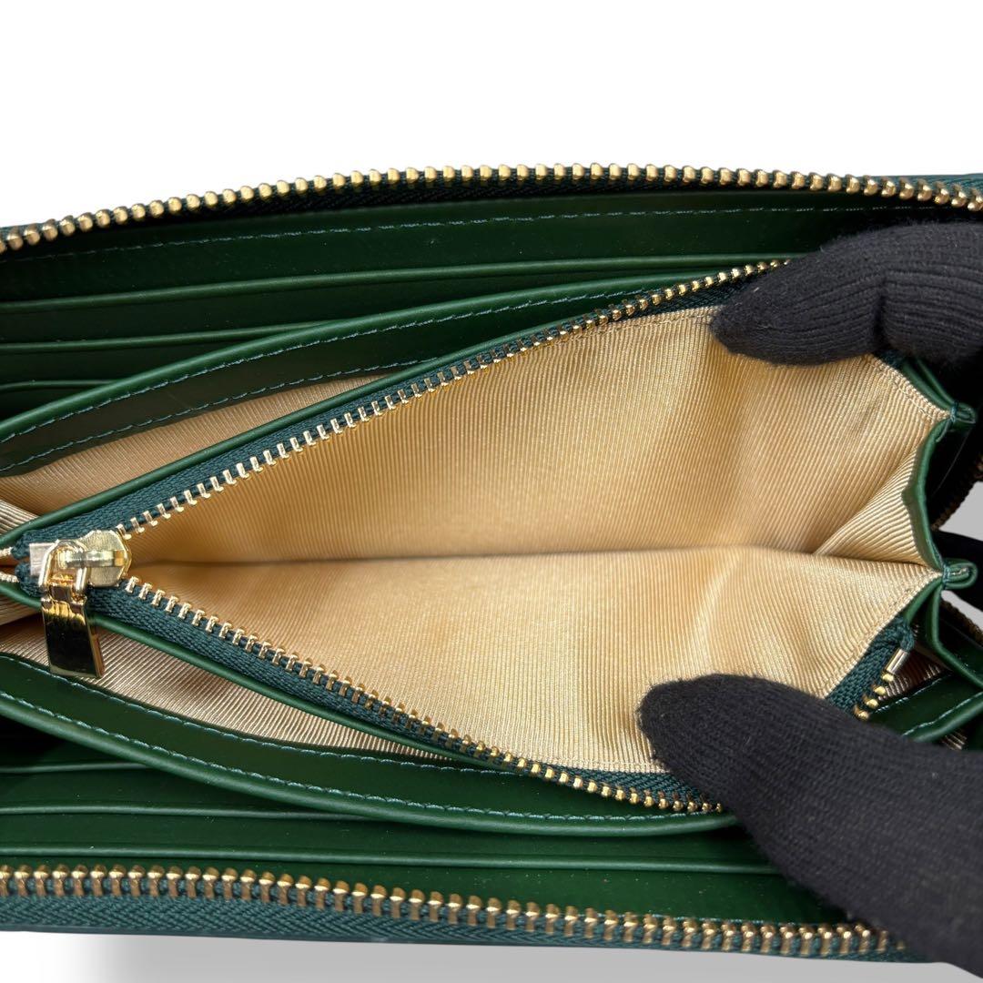 新品未使用 リアル シャイニングクロコ ラウンドファスナー ヘンローン グリーン