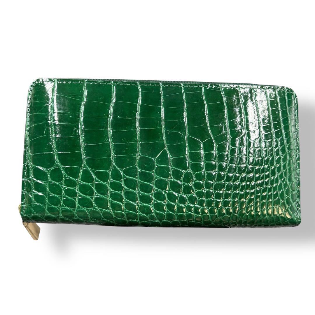 新品未使用 リアル シャイニングクロコ ラウンドファスナー ヘンローン グリーン