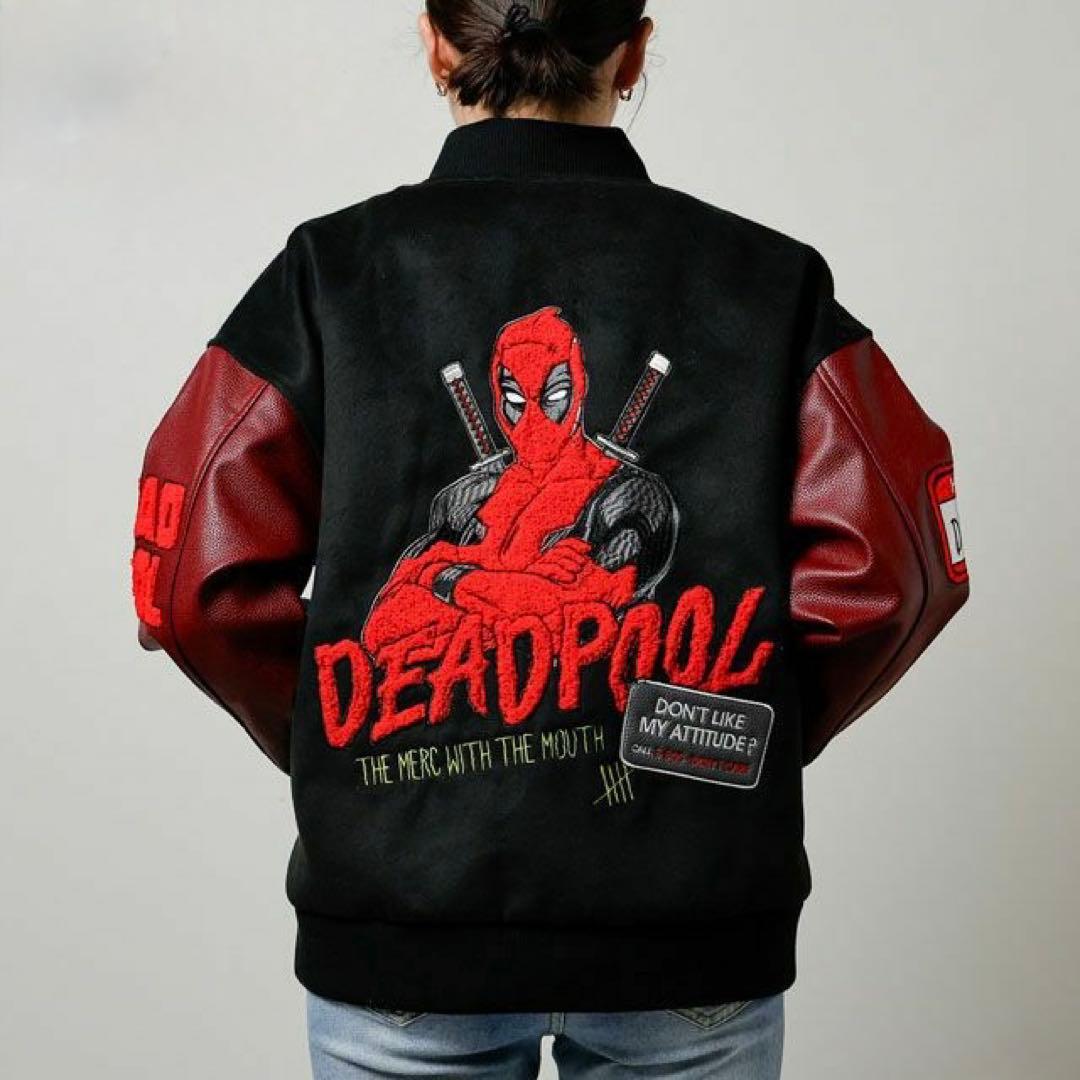 デッドプール スタジャン dead pool varsity jacket 赤黒