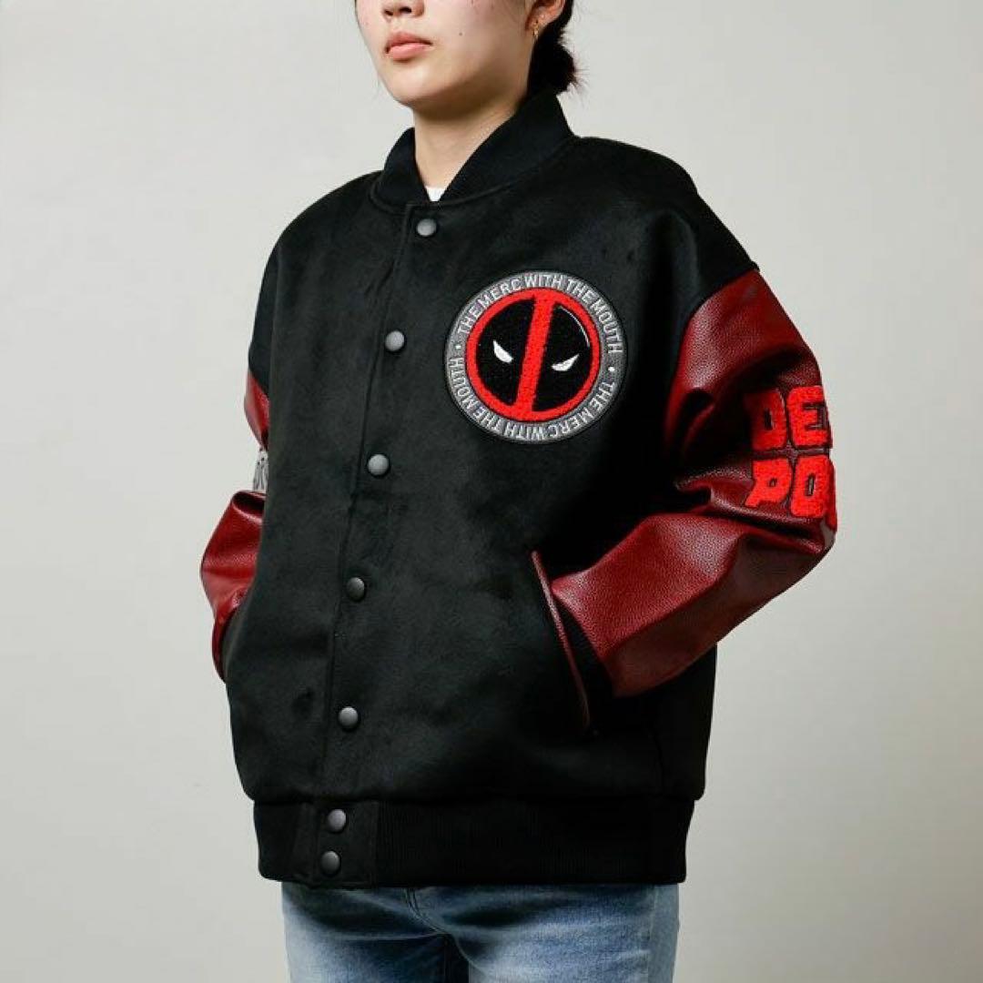 デッドプール スタジャン dead pool varsity jacket 赤黒